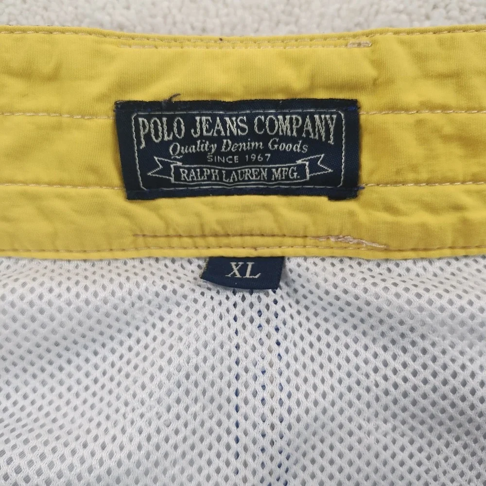 VTG Ralph Lauren Polo Jeans  Board Shorts Mens XL Blue AOP MeshLined Logos Swim